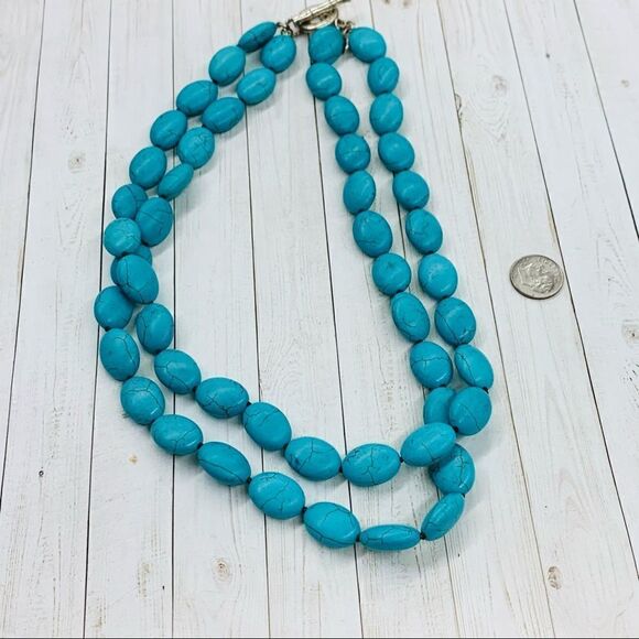 Lucas Robert Sterling Silver Turquoise Double Strand Necklace - Picture 1 of 4